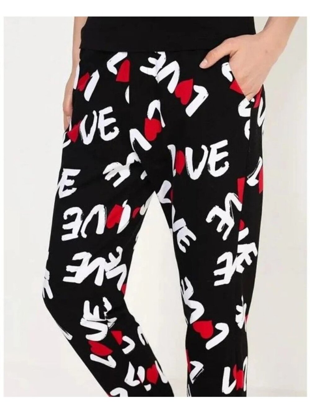 Love Moschino Women's M Jogger Sweatpants Black Red Heart Love Logo 100% Cotton